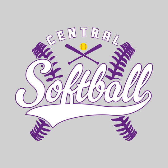 Central Wolves - Softball - Cursive Softball with Stitches &amp; Crossed Bats