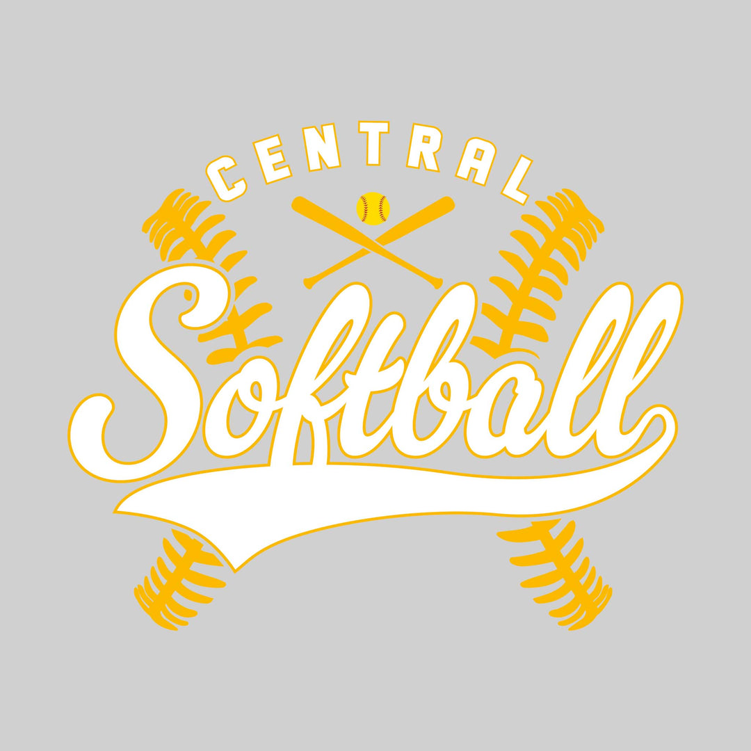 Central Wolves - Softball - Cursive Softball with Stitches &amp; Crossed Bats