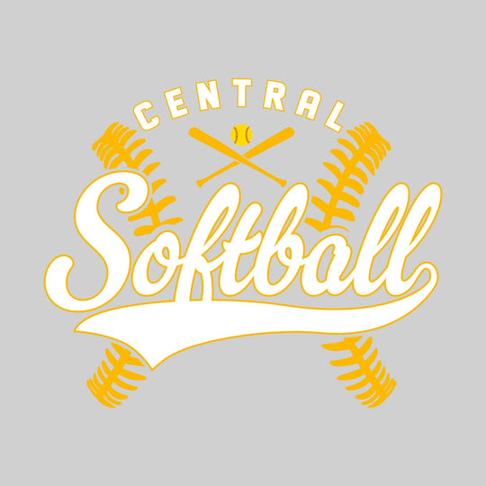 Central Wolves - Softball - Cursive Softball with Stitches &amp; Crossed Bats