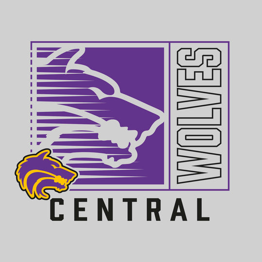 Central Wolves - Spirit Wear - Boxed Cutout Mascot with Outlined Mascot Name Over School Name