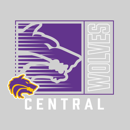 Central Wolves - Spirit Wear - Boxed Cutout Mascot with Outlined Mascot Name Over School Name