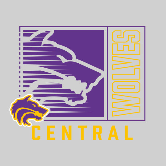 Central Wolves - Spirit Wear - Boxed Cutout Mascot with Outlined Mascot Name Over School Name
