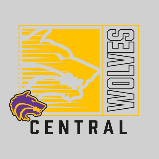 Central Wolves - Spirit Wear - Boxed Cutout Mascot with Outlined Mascot Name Over School Name