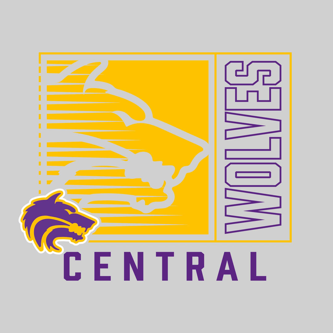Central Wolves - Spirit Wear - Boxed Cutout Mascot with Outlined Mascot Name Over School Name