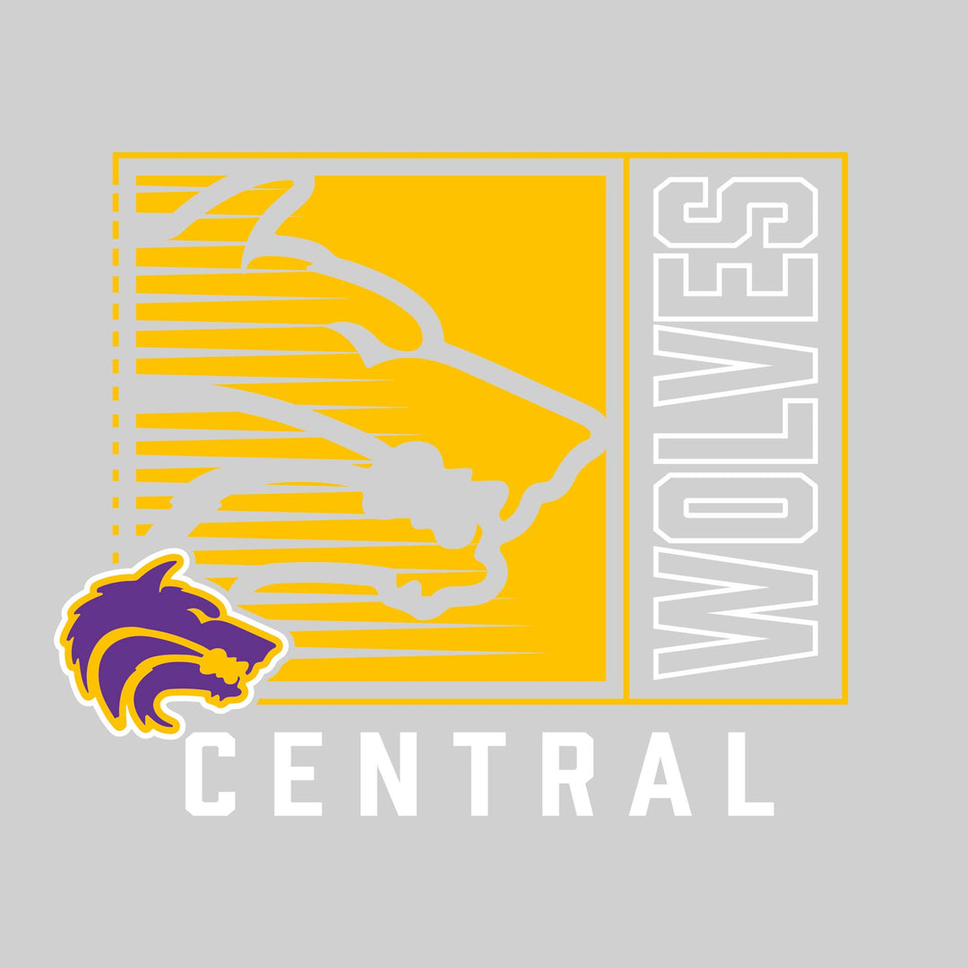 Central Wolves - Spirit Wear - Boxed Cutout Mascot with Outlined Mascot Name Over School Name