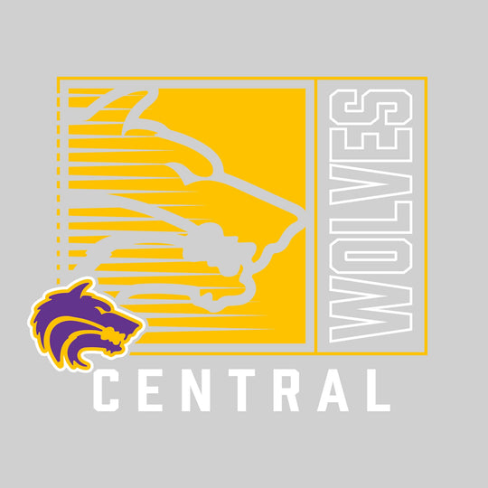Central Wolves - Spirit Wear - Boxed Cutout Mascot with Outlined Mascot Name Over School Name