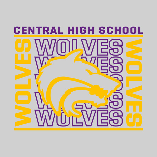 Central Wolves - Spirit Wear - Bracketed Repeating Outlined Wolves with Mascot