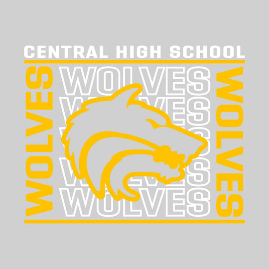 Central Wolves - Spirit Wear - Bracketed Repeating Outlined Wolves with Mascot