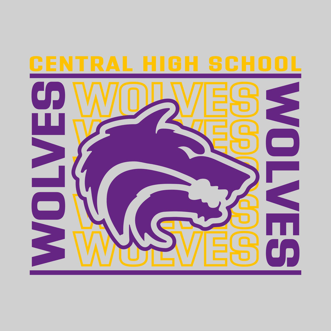 Central Wolves - Spirit Wear - Bracketed Repeating Outlined Wolves with Mascot