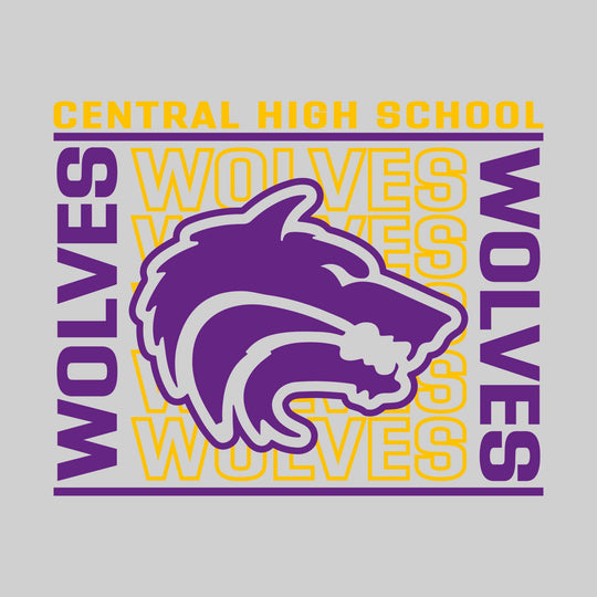 Central Wolves - Spirit Wear - Bracketed Repeating Outlined Wolves with Mascot