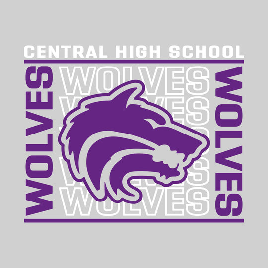 Central Wolves - Spirit Wear - Bracketed Repeating Outlined Wolves with Mascot