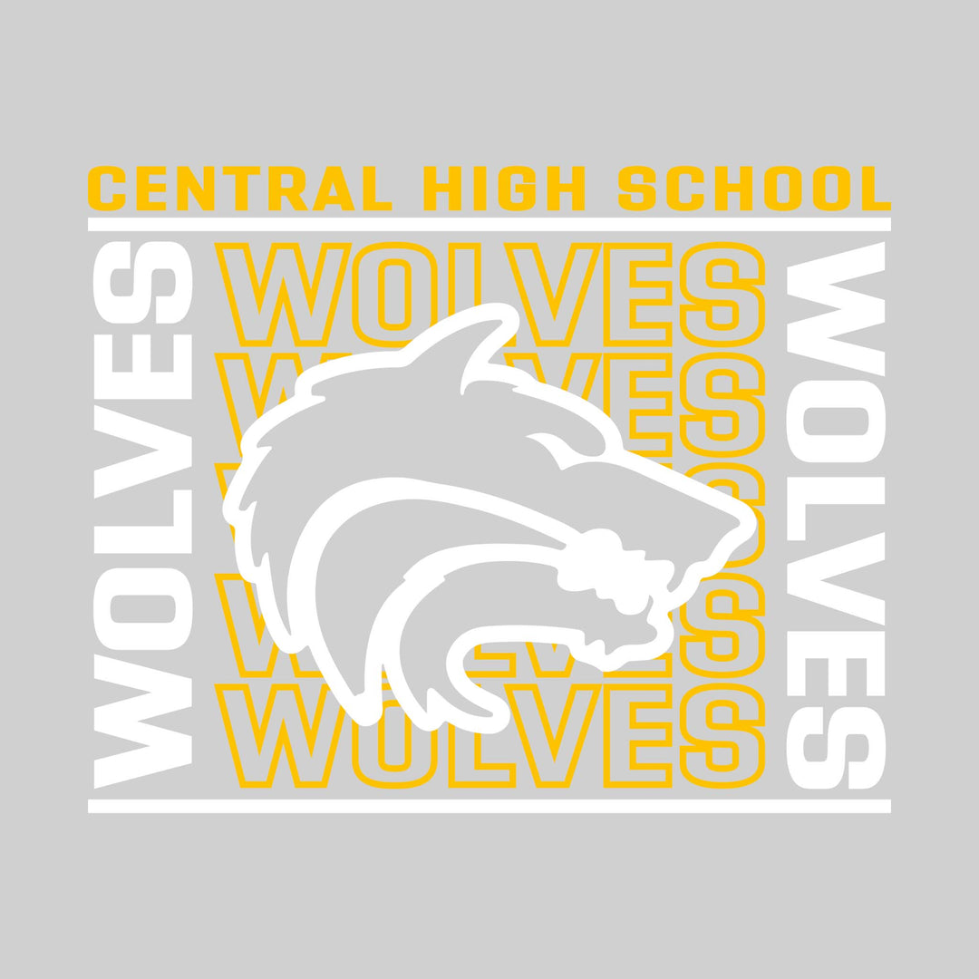 Central Wolves - Spirit Wear - Bracketed Repeating Outlined Wolves with Mascot