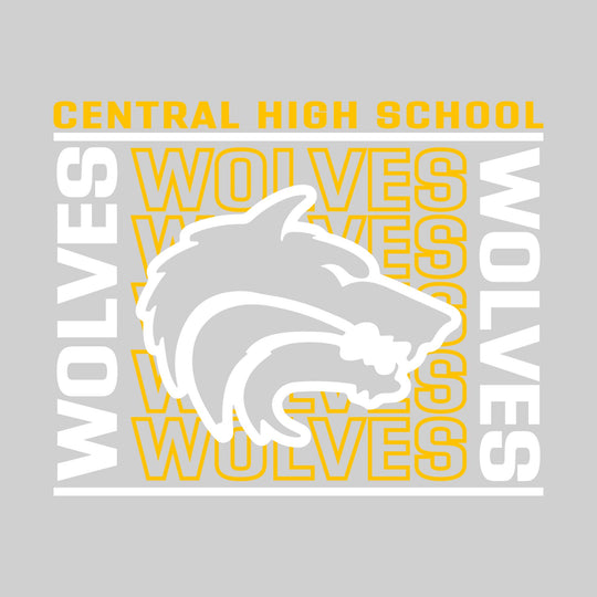 Central Wolves - Spirit Wear - Bracketed Repeating Outlined Wolves with Mascot