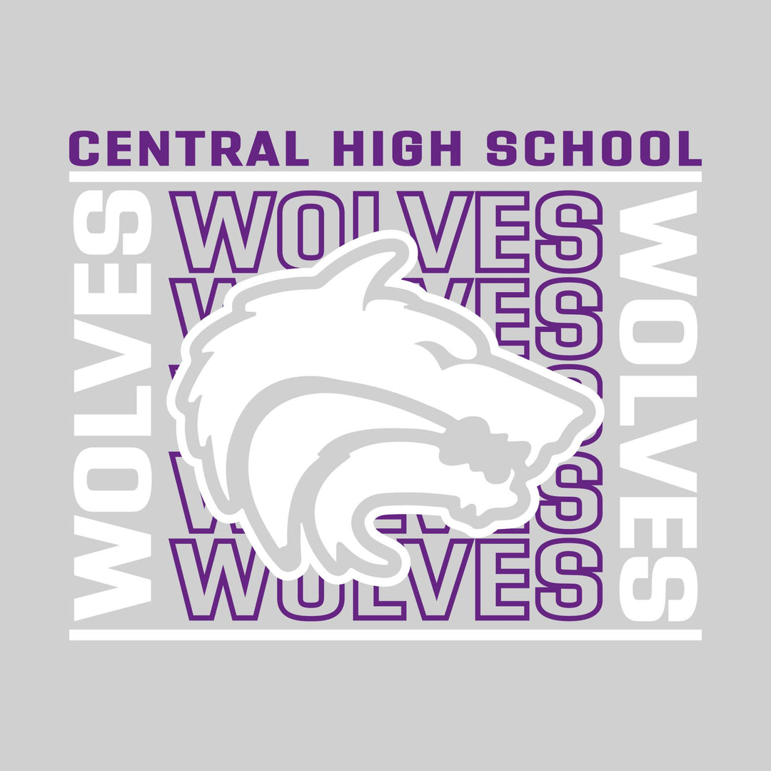 Central Wolves - Spirit Wear - Bracketed Repeating Outlined Wolves with Mascot