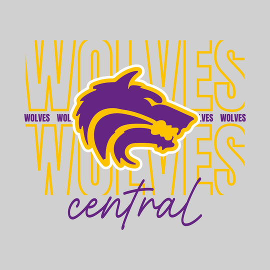 Central Wolves - Spirit Wear - Outlined Wolves with Cursive School Name
