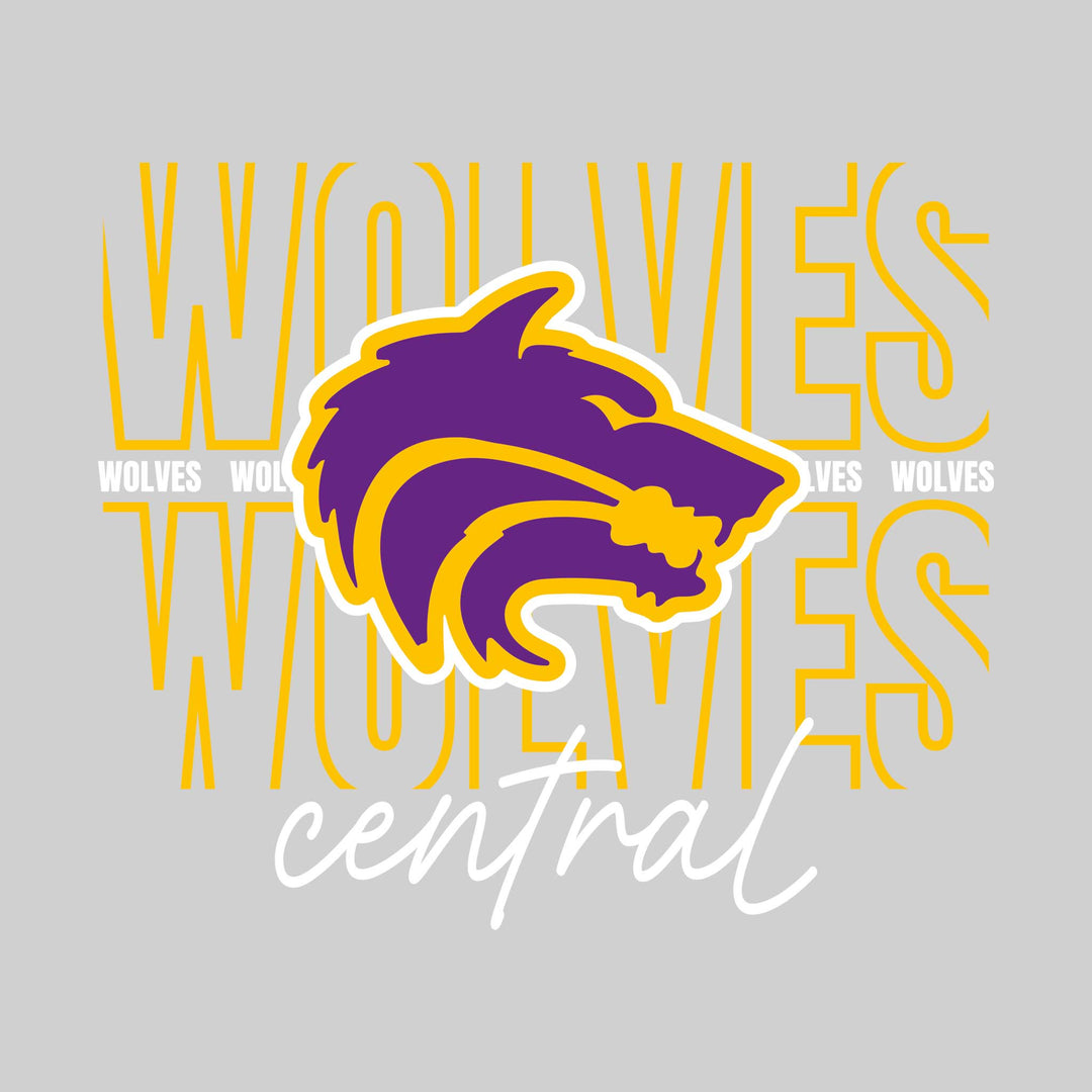 Central Wolves - Spirit Wear - Outlined Wolves with Cursive School Name