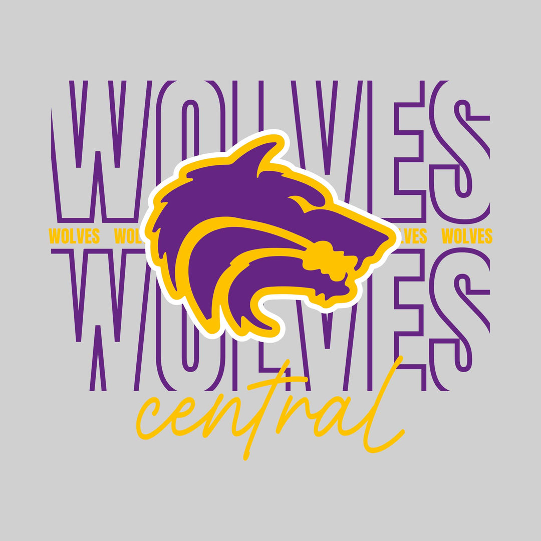 Central Wolves - Spirit Wear - Outlined Wolves with Cursive School Name