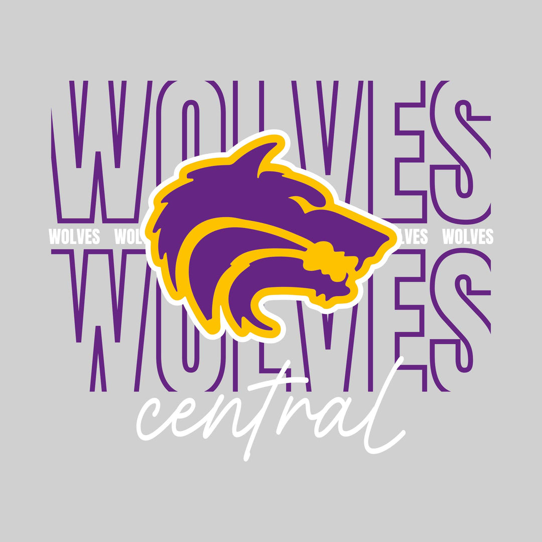 Central Wolves - Spirit Wear - Outlined Wolves with Cursive School Name