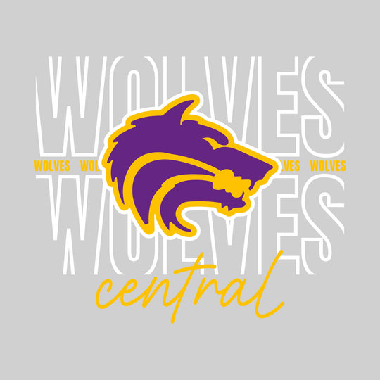 Central Wolves - Spirit Wear - Outlined Wolves with Cursive School Name
