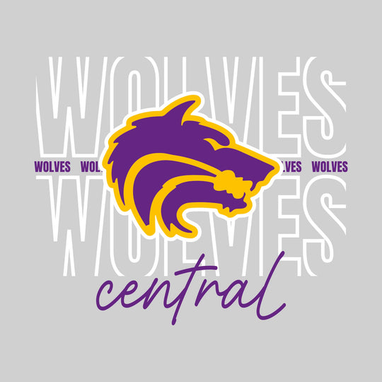 Central Wolves - Spirit Wear - Outlined Wolves with Cursive School Name