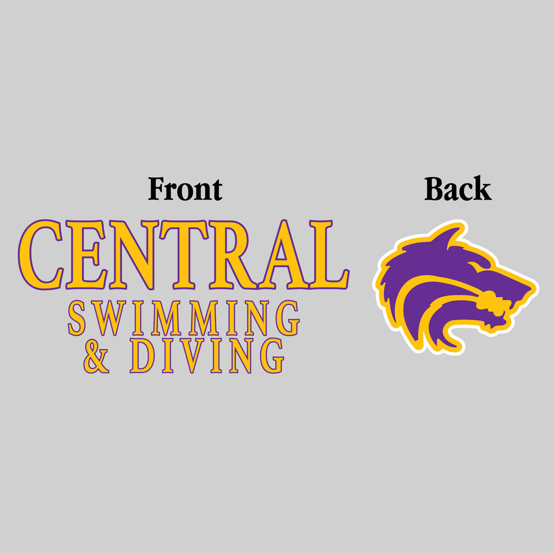 Central Wolves - Swimming & Diving - Central Swimming & Diving - Outlined Text Mascot on Back