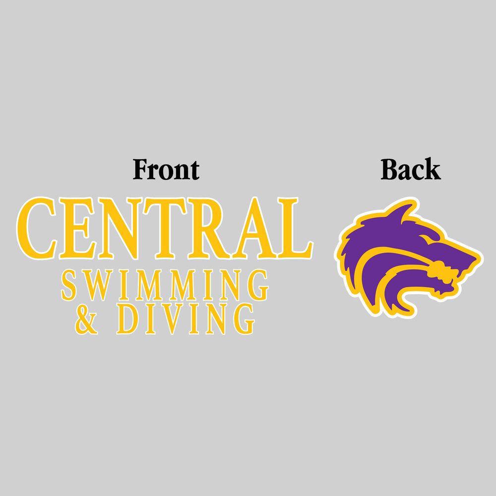 Central Wolves - Swimming & Diving - Central Swimming & Diving - Outlined Text Mascot on Back