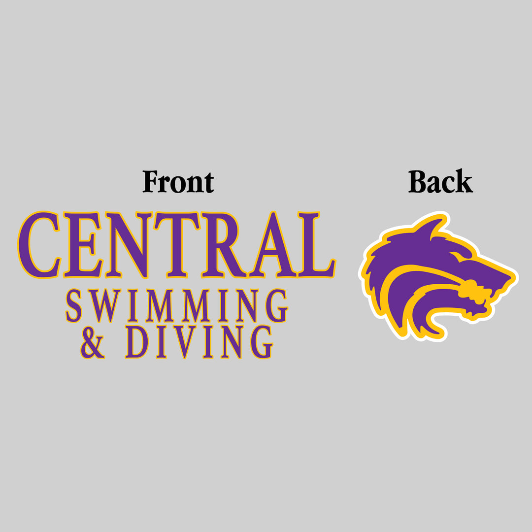 Central Wolves - Swimming & Diving - Central Swimming & Diving - Outlined Text Mascot on Back