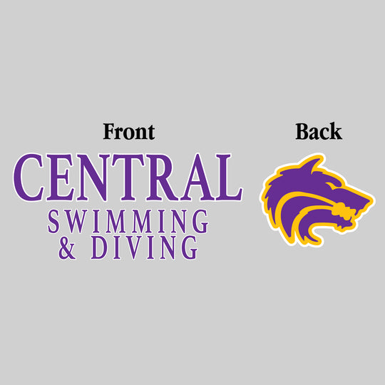 Central Wolves - Swimming & Diving - Central Swimming & Diving - Outlined Text Mascot on Back