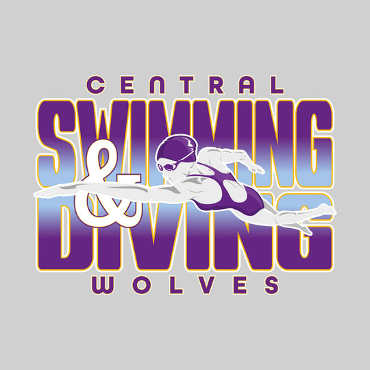 Central Wolves - Swimming - Gradient Text with Female Swimmer