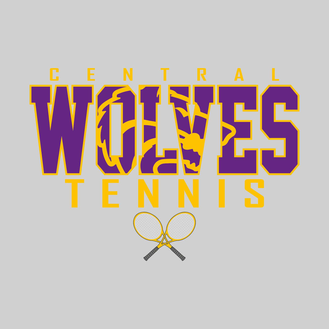 Central Wolves - Tennis - Outlined Wolves with Mascot Inset and Crossed Rackets