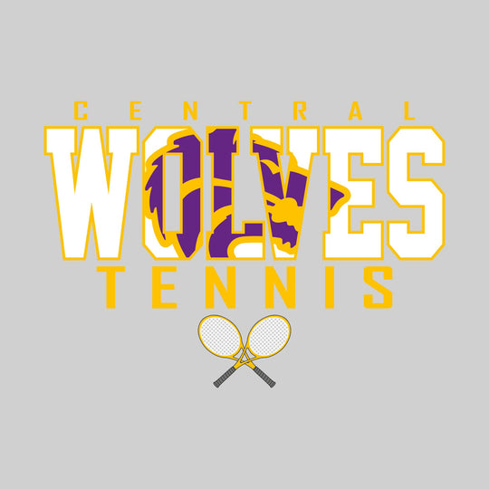 Central Wolves - Tennis - Outlined Wolves with Mascot Inset and Crossed Rackets