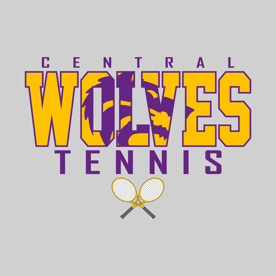 Central Wolves - Tennis - Outlined Wolves with Mascot Inset and Crossed Rackets