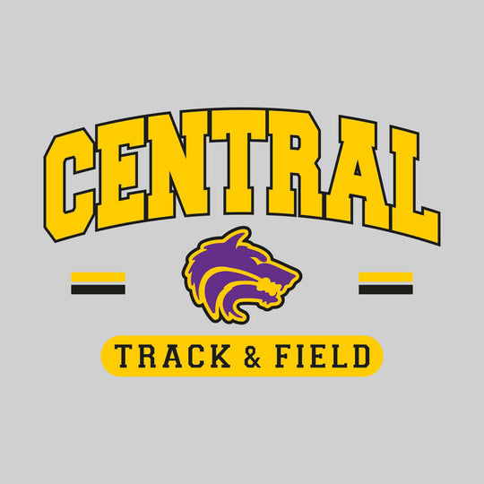 Central Wolves - Track & Field - Arched School Name Over Mascot with School Color Bars