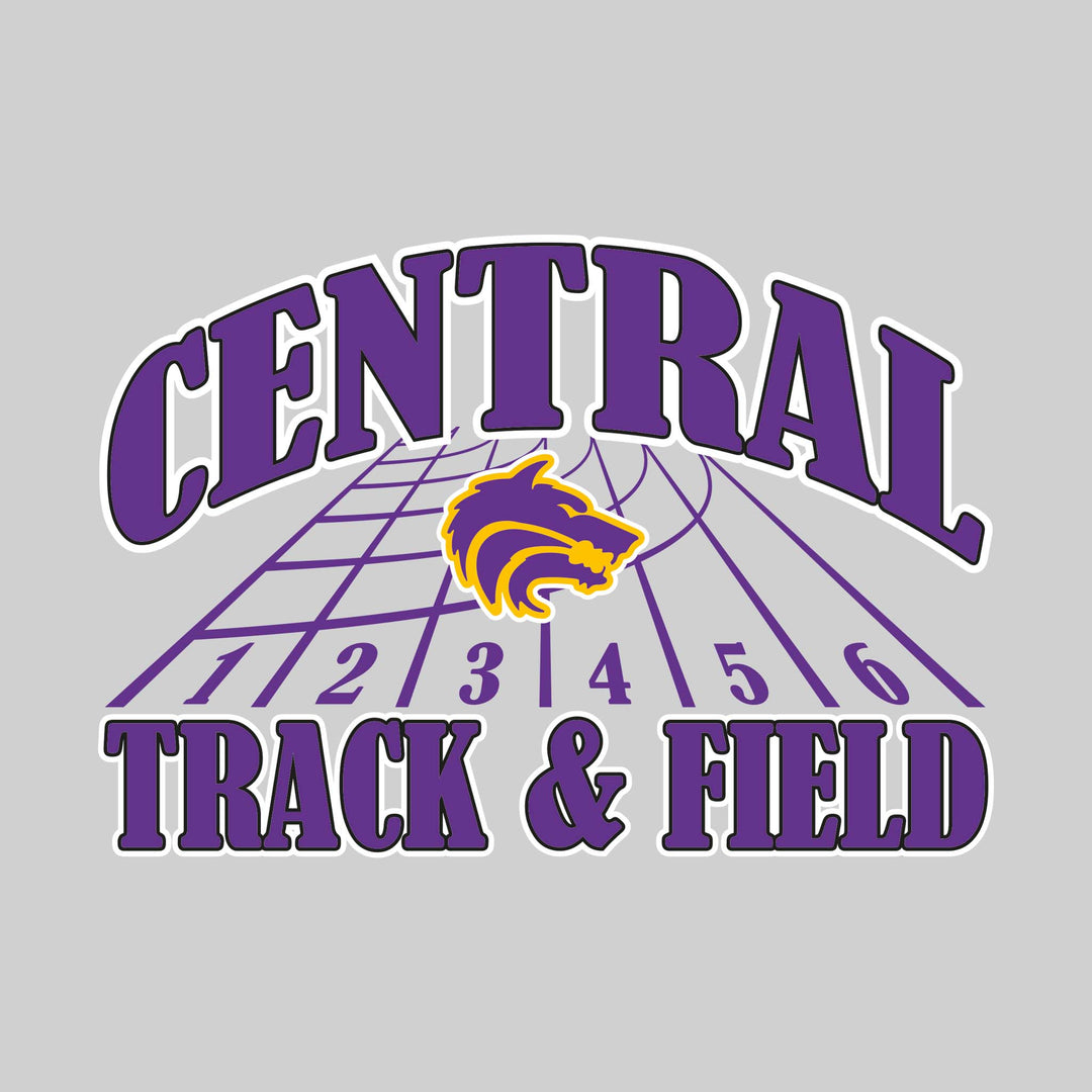 Central Wolves - Track & Field - Arched School Name with Mascot & Track Lanes