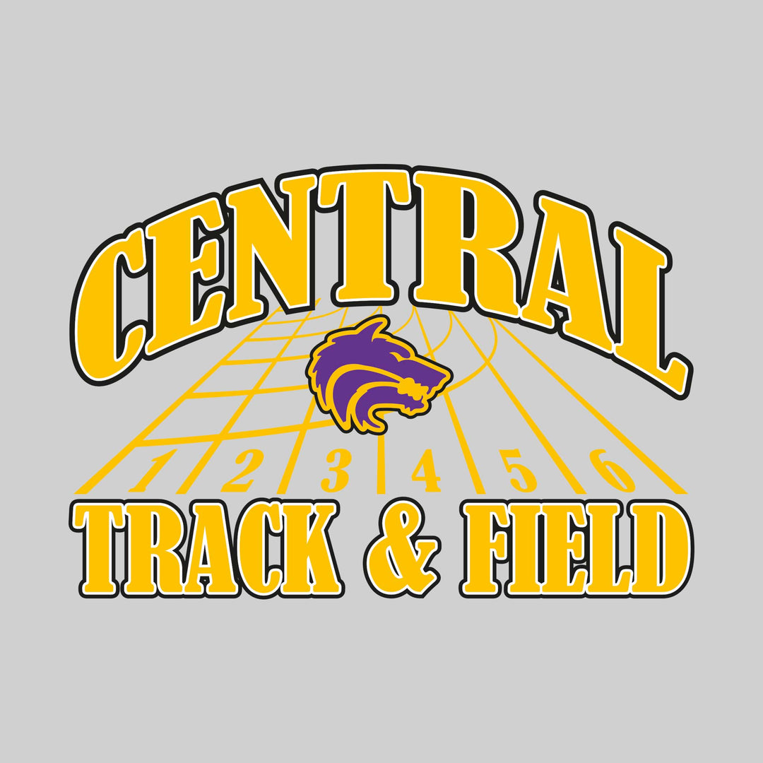 Central Wolves - Track & Field - Arched School Name with Mascot & Track Lanes