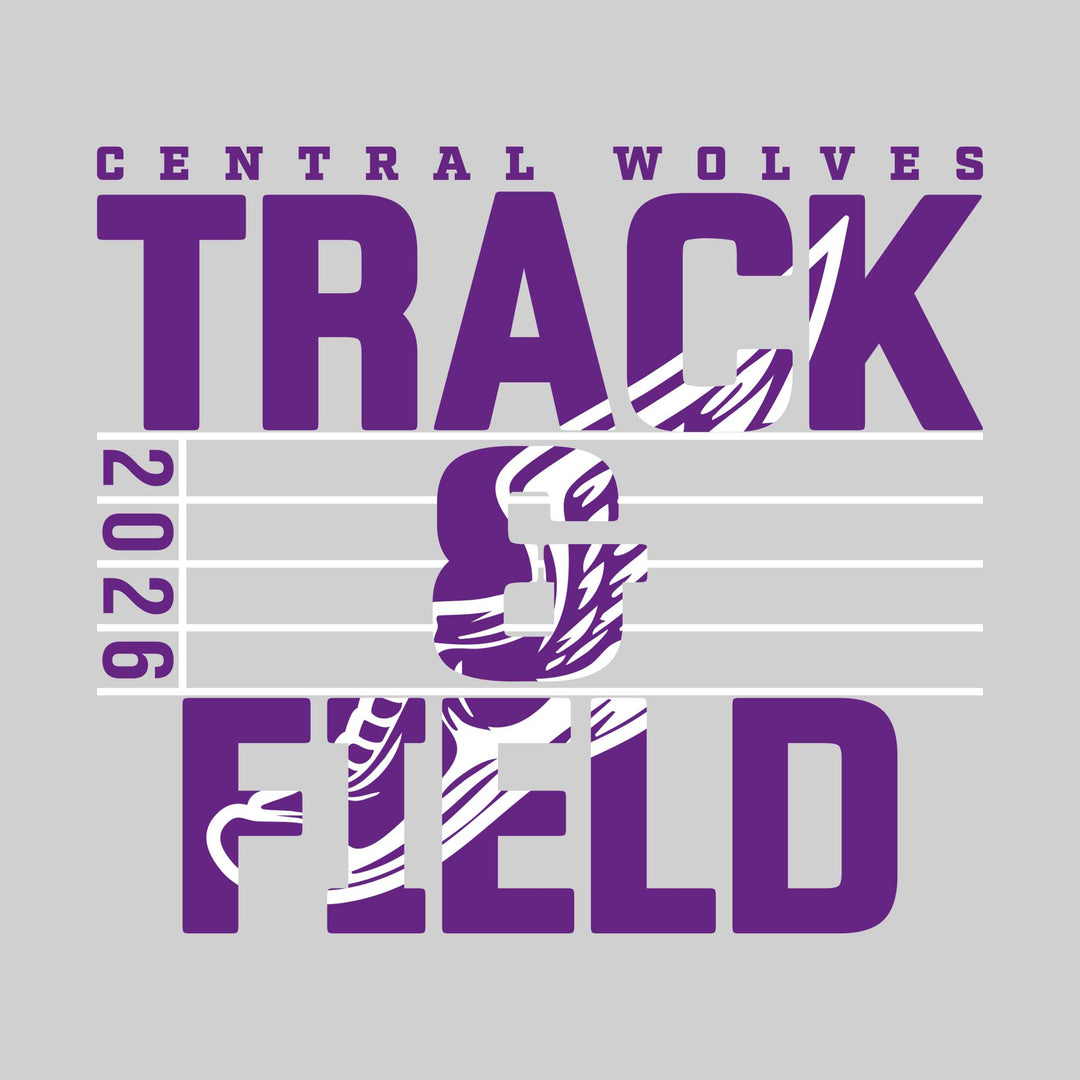 Central Wolves - Track &amp; Field - Track Lanes with Year and Winged Shoe
