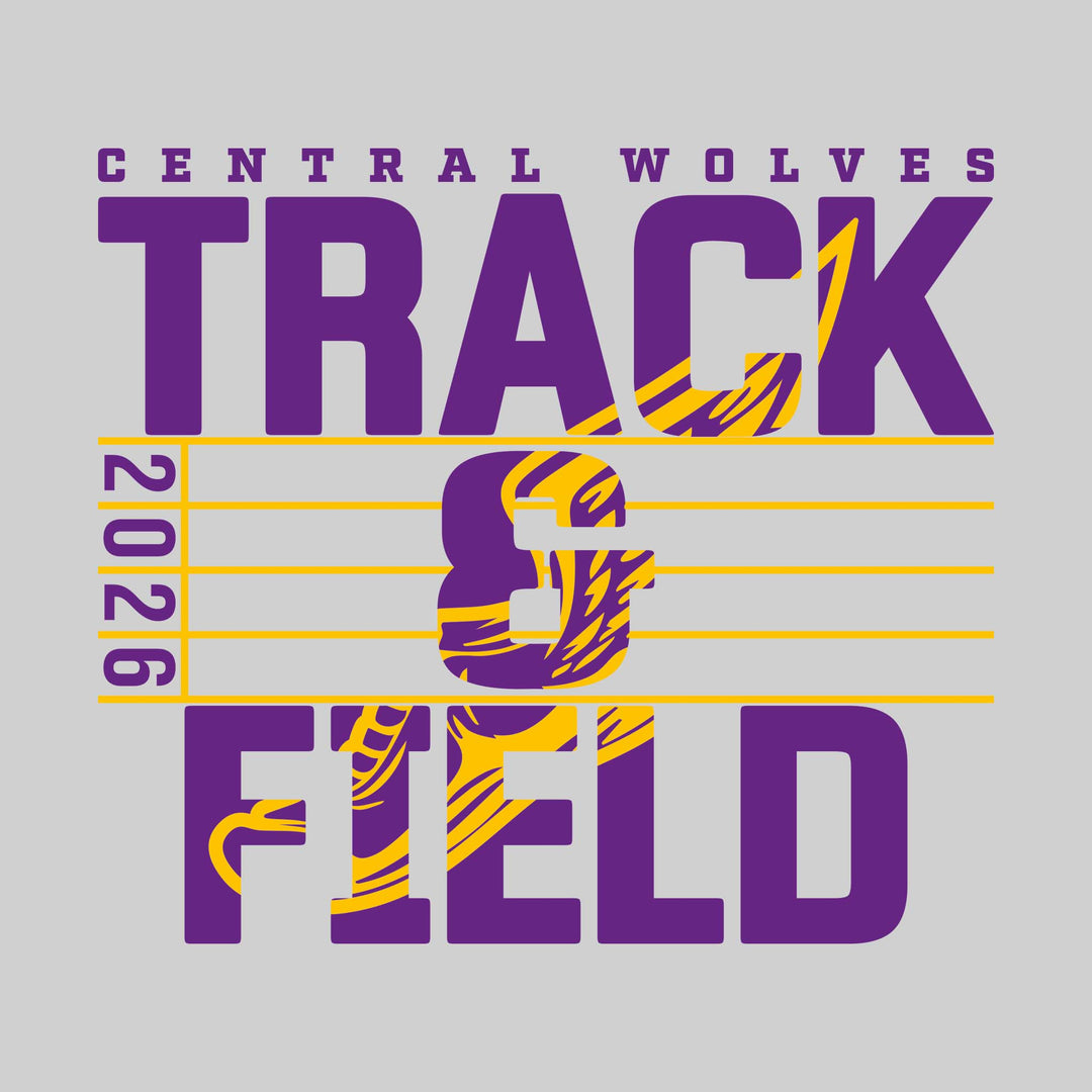 Central Wolves - Track &amp; Field - Track Lanes with Year and Winged Shoe