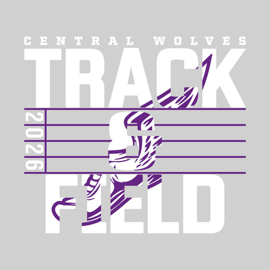 Central Wolves - Track &amp; Field - Track Lanes with Year and Winged Shoe