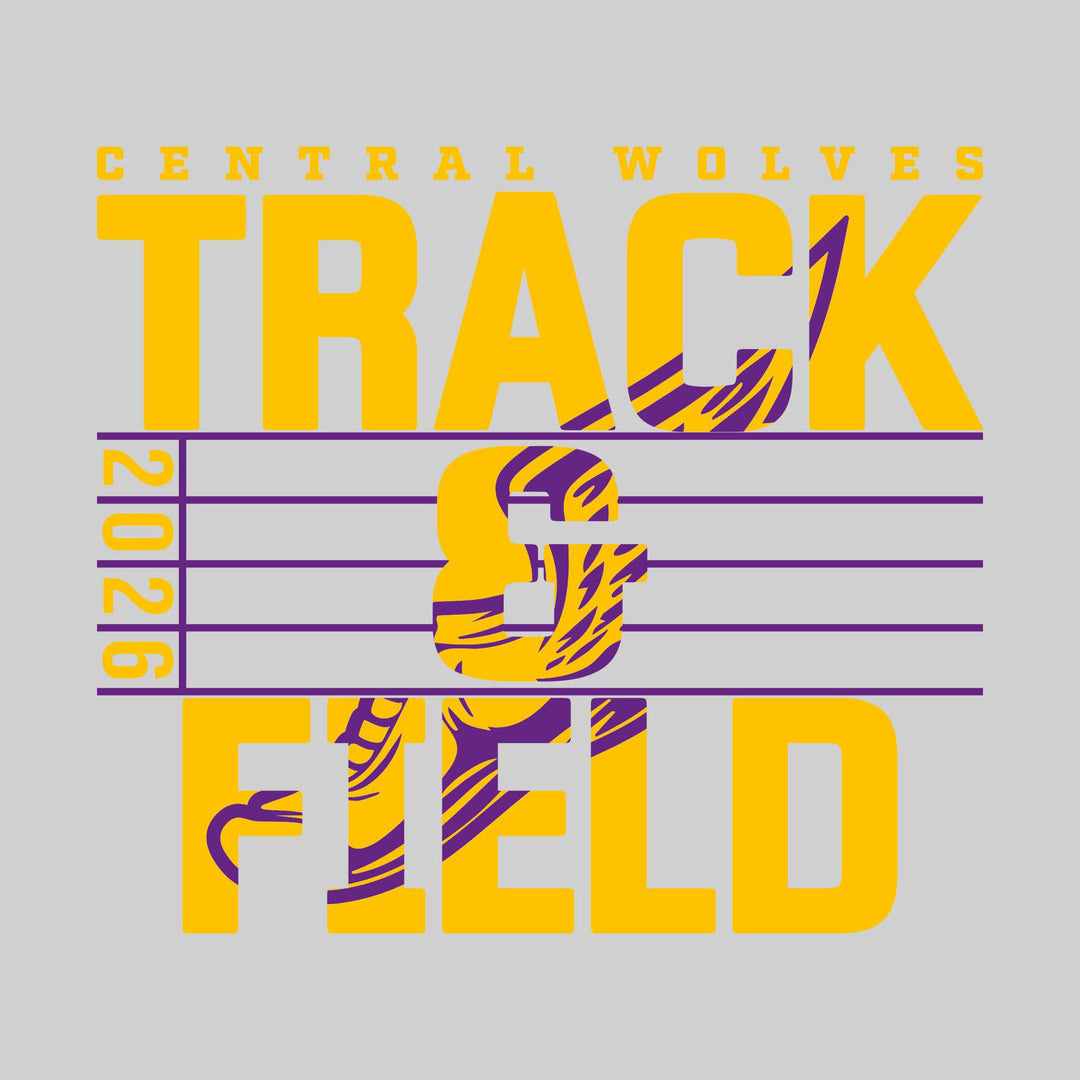 Central Wolves - Track &amp; Field - Track Lanes with Year and Winged Shoe