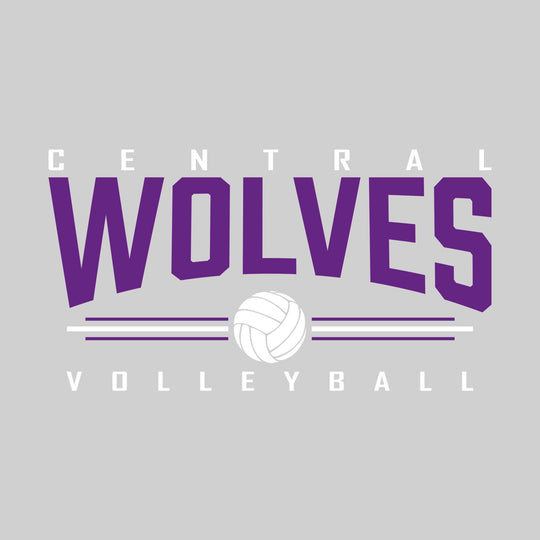 Central Wolves - Volleyball - Arched Mascot Name with Volleyball and Color Lines