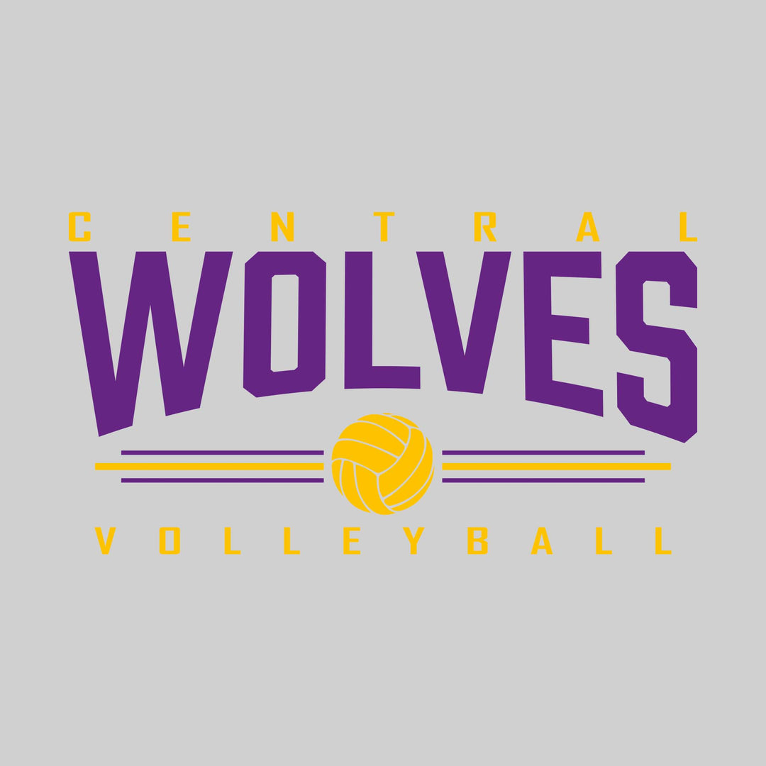 Central Wolves - Volleyball - Arched Mascot Name with Volleyball and Color Lines