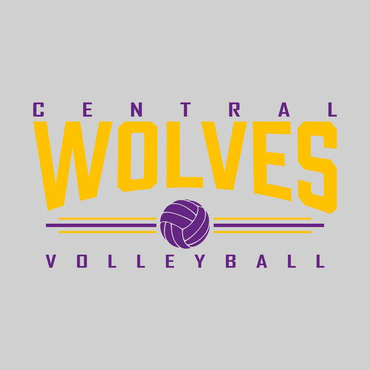 Central Wolves - Volleyball - Arched Mascot Name with Volleyball and Color Lines