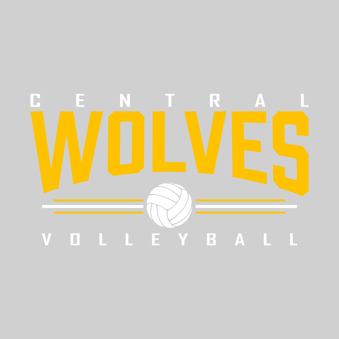 Central Wolves - Volleyball - Arched Mascot Name with Volleyball and Color Lines