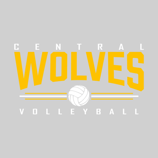 Central Wolves - Volleyball - Arched Mascot Name with Volleyball and Color Lines
