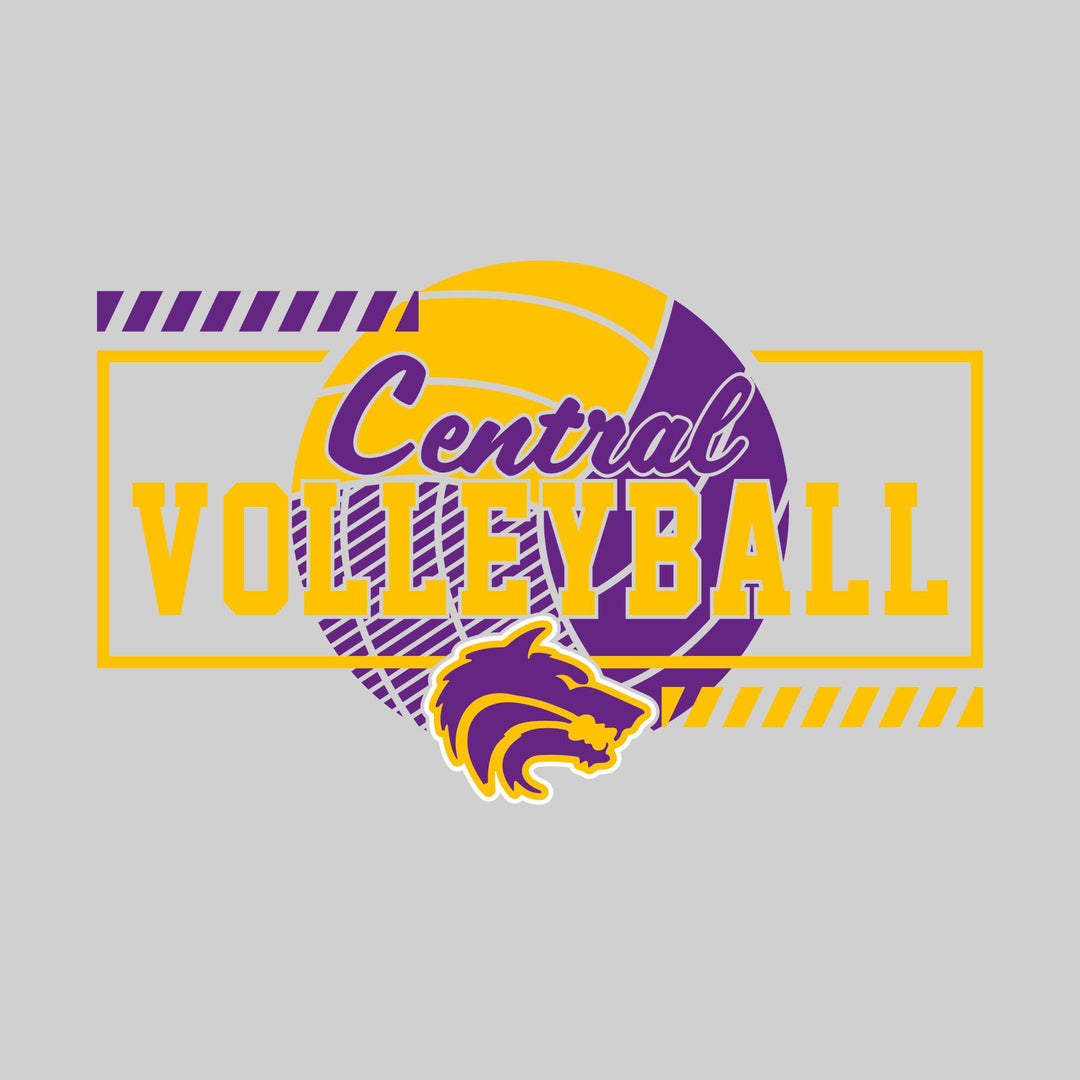 Central Wolves - Volleyball - Framed School Name with Volleyball Shape &amp; Mascot
