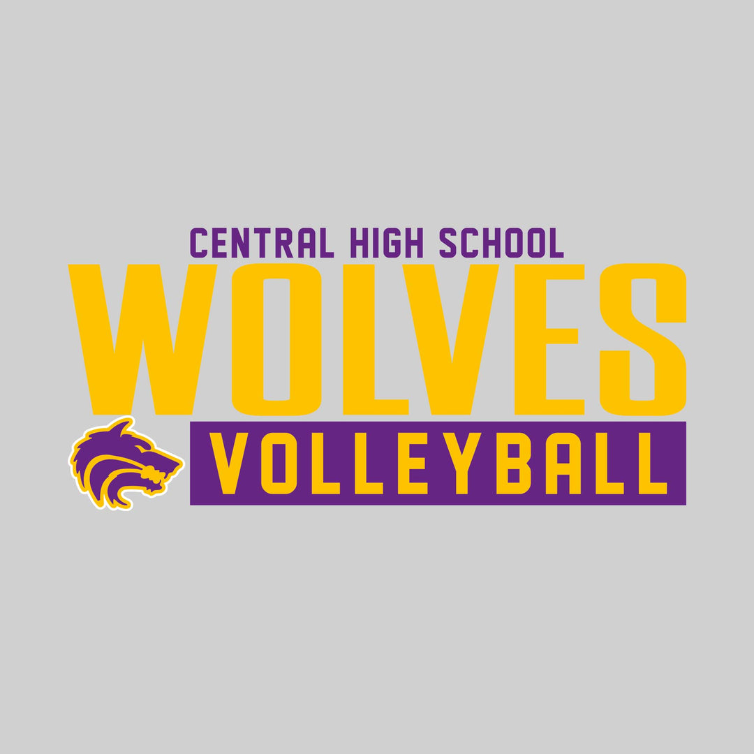 Central Wolves - Volleyball - Large Mascot Name Over Volleyball with Mascot