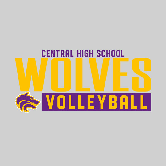 Central Wolves - Volleyball - Large Mascot Name Over Volleyball with Mascot