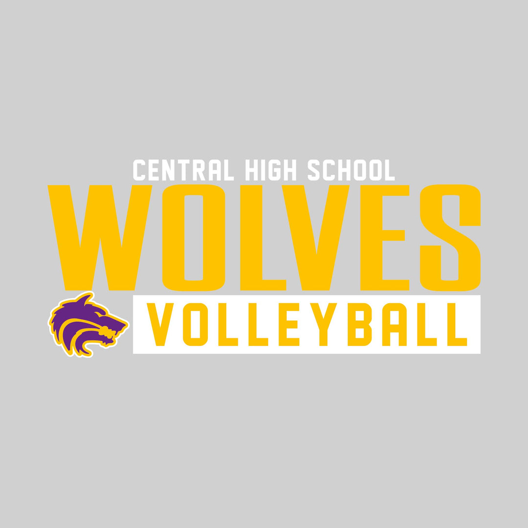 Central Wolves - Volleyball - Large Mascot Name Over Volleyball with Mascot