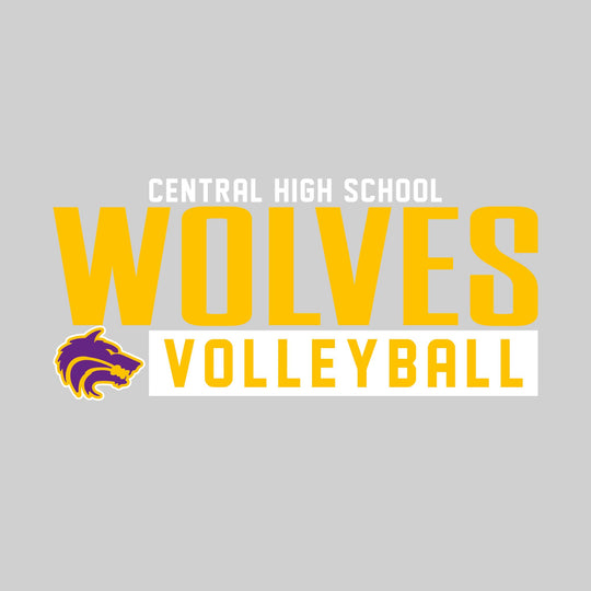 Central Wolves - Volleyball - Large Mascot Name Over Volleyball with Mascot