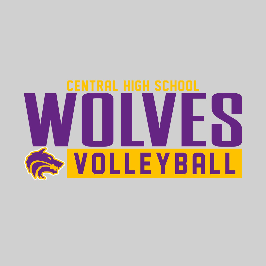 Central Wolves - Volleyball - Large Mascot Name Over Volleyball with Mascot